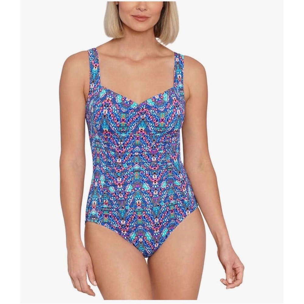 Swim Solutions Tummy Control‎ One Piece Swimsuit 14 NWOT Shirred Blue